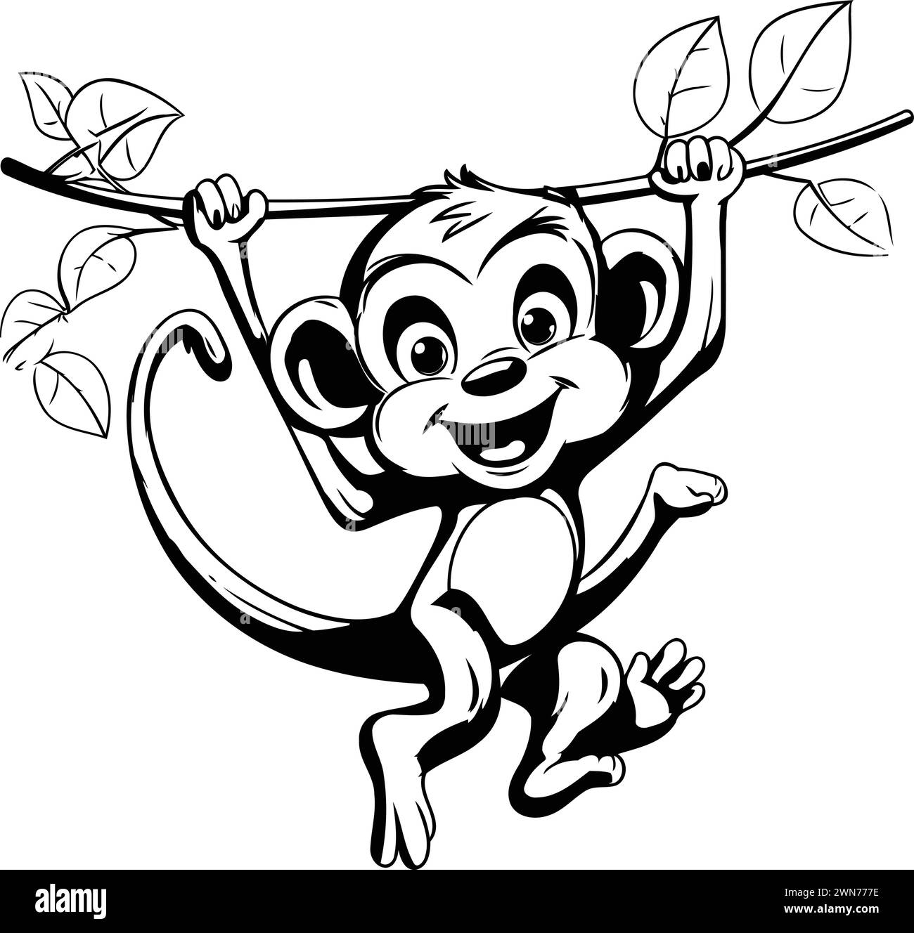 Cute monkey hanging on a branch of a tree. vector illustration Stock