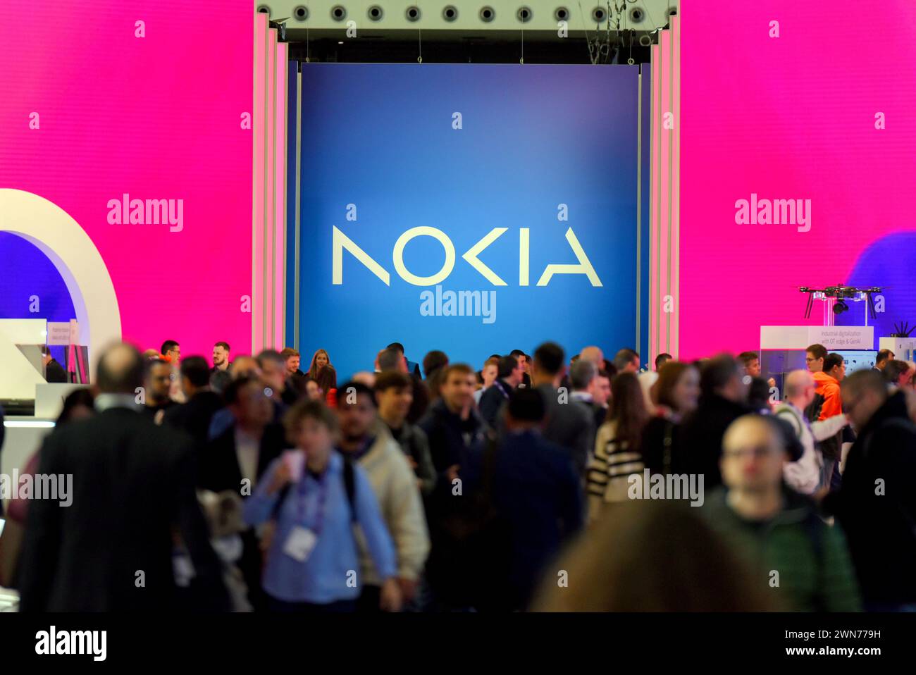 Barcelona, Spain. 29th Feb, 2024. View of the entrance to the Nokia brand stand at the Mobile World Congress. The Mobile World Congress has closed after four days of activity with a figure of 101,000 visitors according to the Director of Fira de Barcelona Constantí Serrallonga. (Photo by Ramon Costa/SOPA Images/Sipa USA) Credit: Sipa USA/Alamy Live News Stock Photo