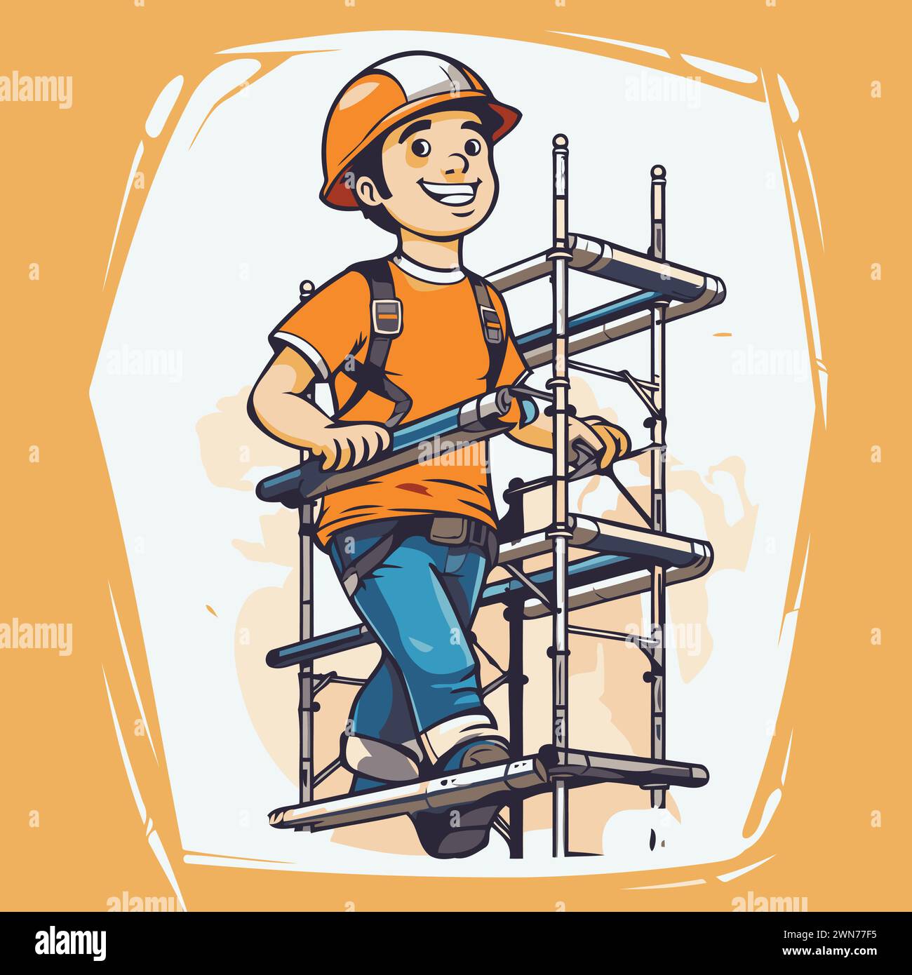 Construction worker on scaffolding Stock Vector Images - Alamy