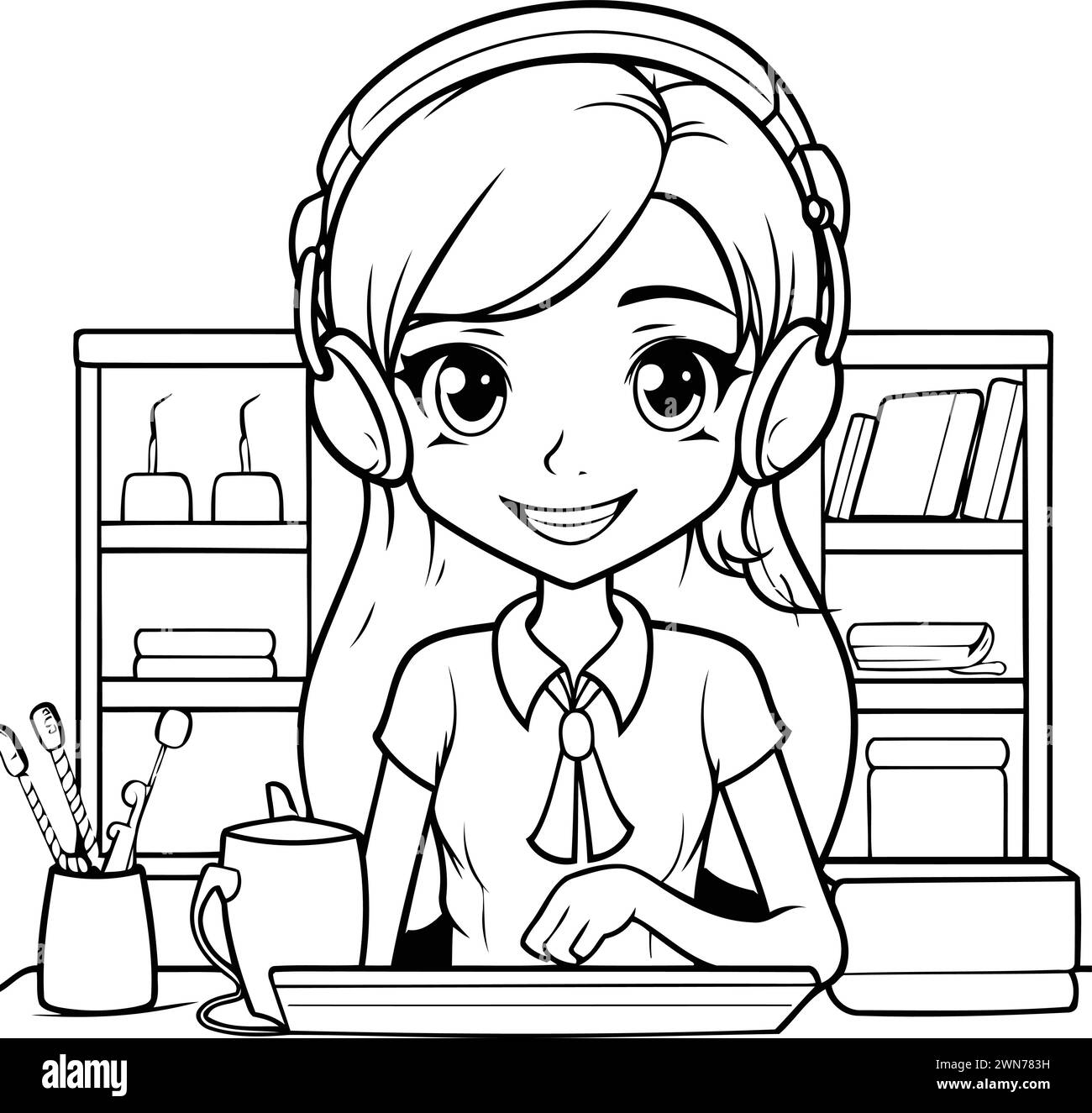 Teenager girl with headphone design. Person people human profile and user theme Vector illustration Stock Vector