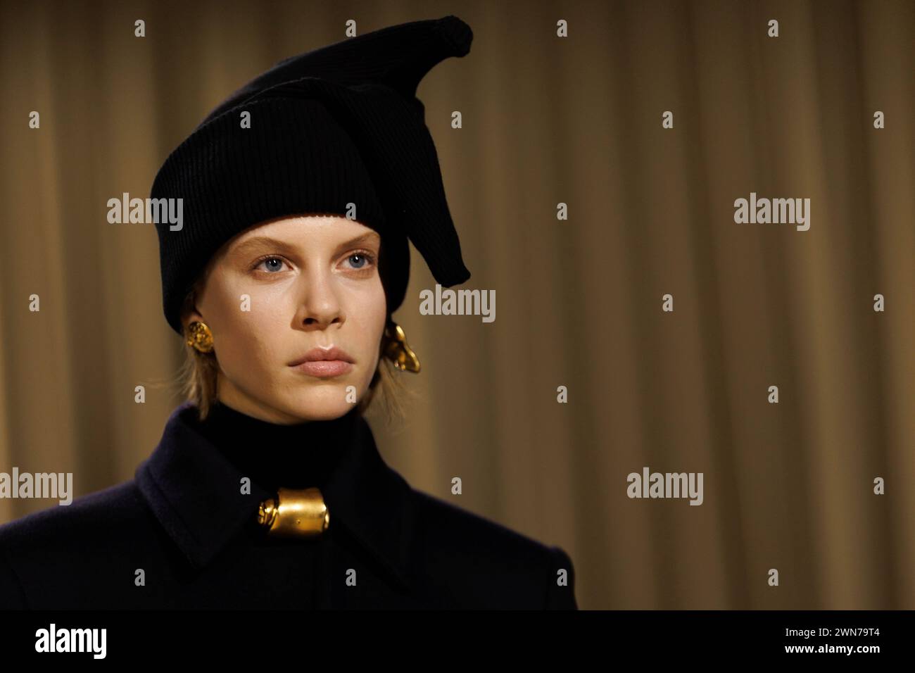 A model wears a creation for the Schiaparelli Fall/Winter 2024-2025 ...