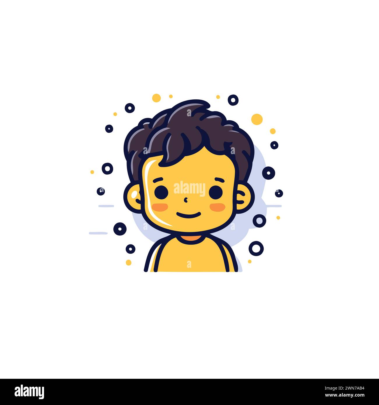 Cute boy with curly hair. Vector illustration in line style. Stock Vector