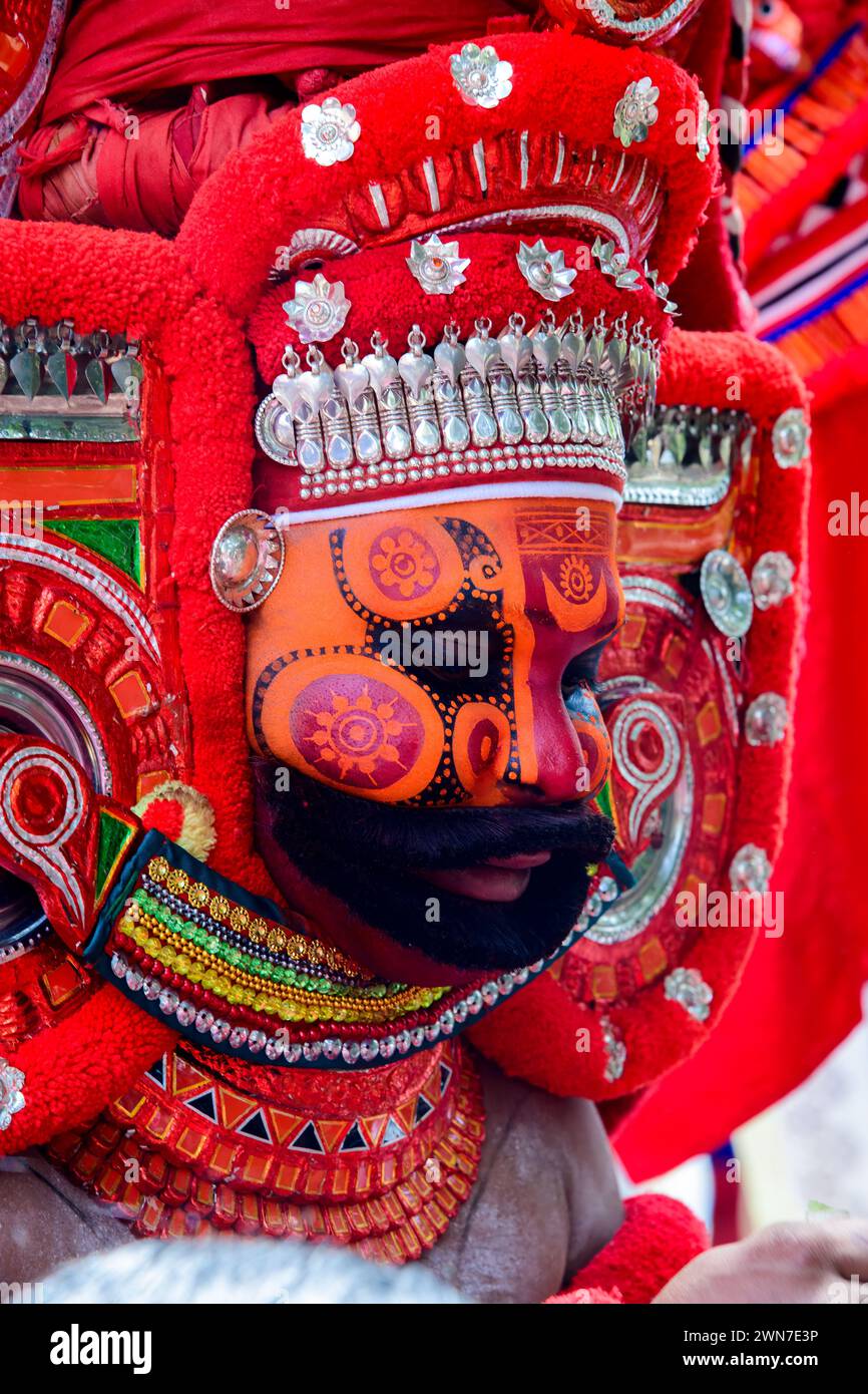 Embark on a Journey Through Time: Andalurkavu's Revered Theyyam Festival, Where Mythology Comes Alive in Spectacular Splendor Stock Photo