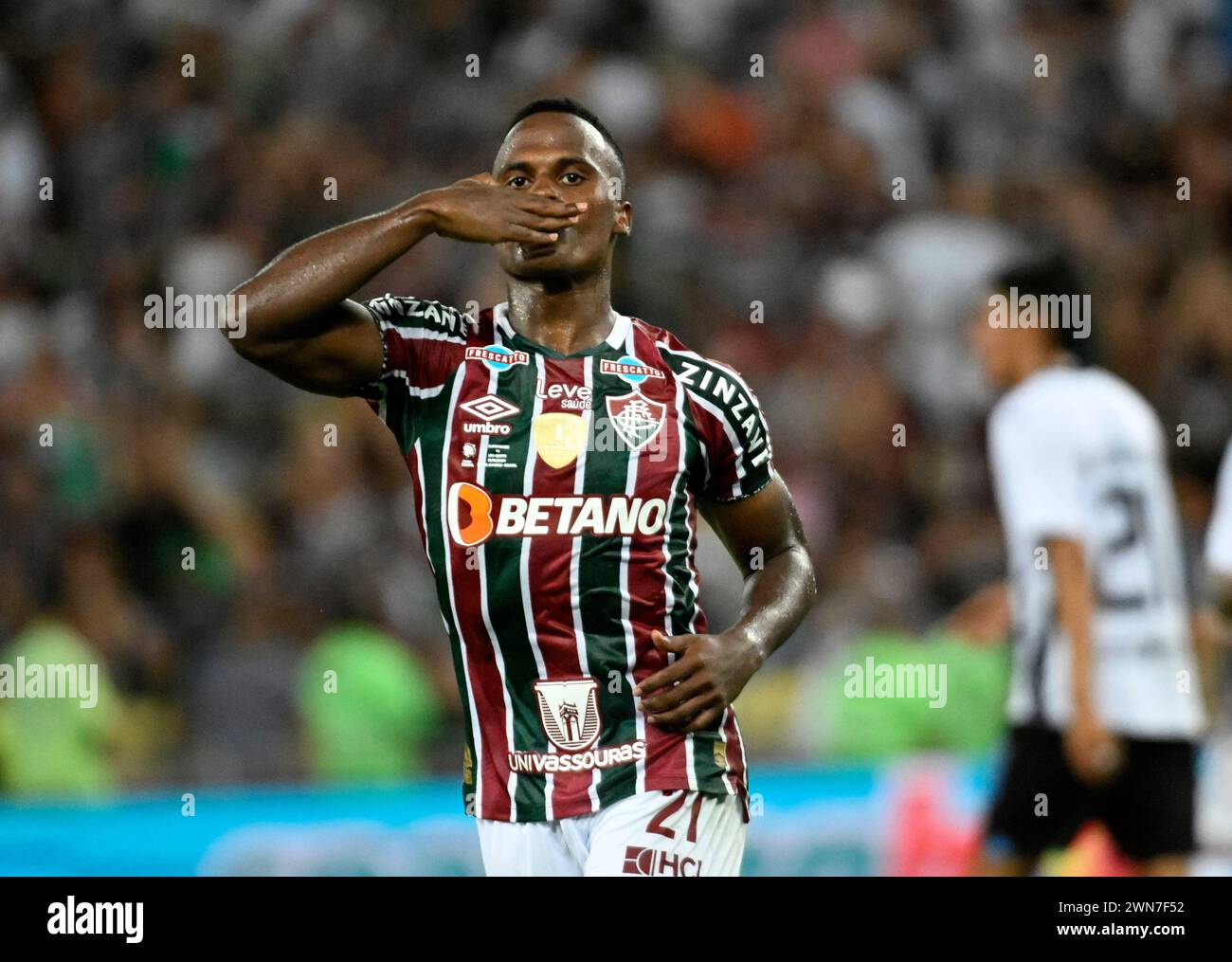 Rio de Janeiro, Brazil.February 29, 2024 Copa Libertadores das Américas (RECOPA) match between the teams Fluminense and LDU at the Maracanã stadium, Jhon Arias, Fluminense player, celebrates his goal during the match André Ricardo/Alamy Live News Stock Photo