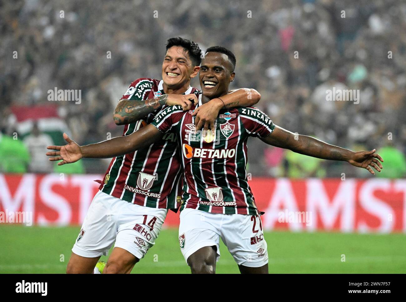 Rio de Janeiro, Brazil.February 29, 2024 Copa Libertadores das Américas (RECOPA) match between the teams Fluminense and LDU at the Maracanã stadium, Jhon Arias, Fluminense player, celebrates his goal during the match André Ricardo/Alamy Live News Stock Photo