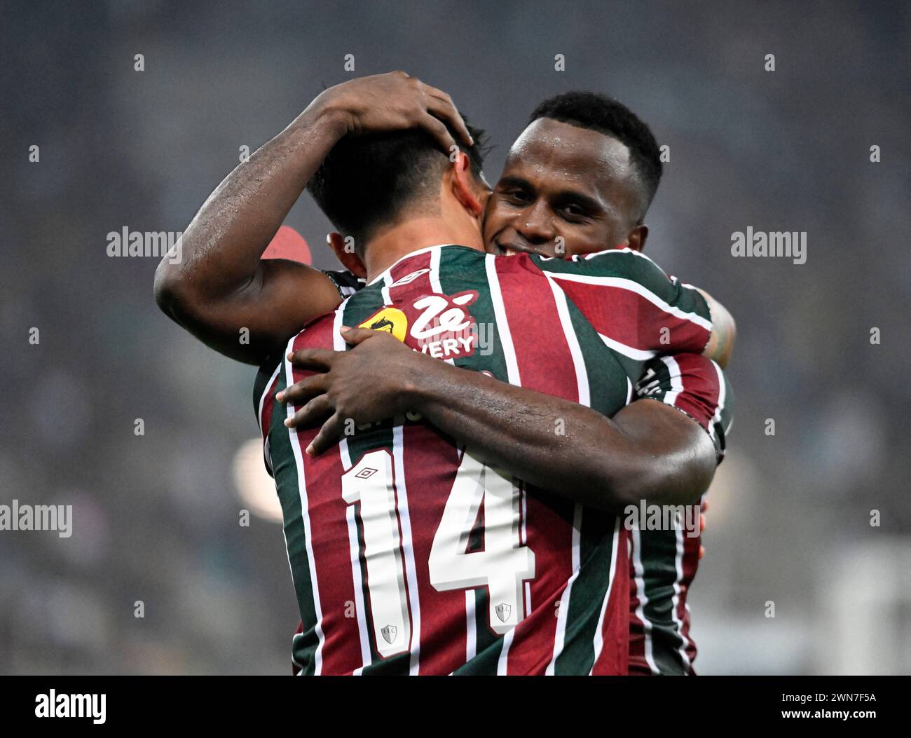 Rio de Janeiro, Brazil.February 29, 2024 Copa Libertadores das Américas   (RECOPA) match between the teams Fluminense and LDU at the Maracanã stadium, Jhon Arias, Fluminense player, celebrates his goal during the match André Ricardo/Alamy Live News Stock Photo