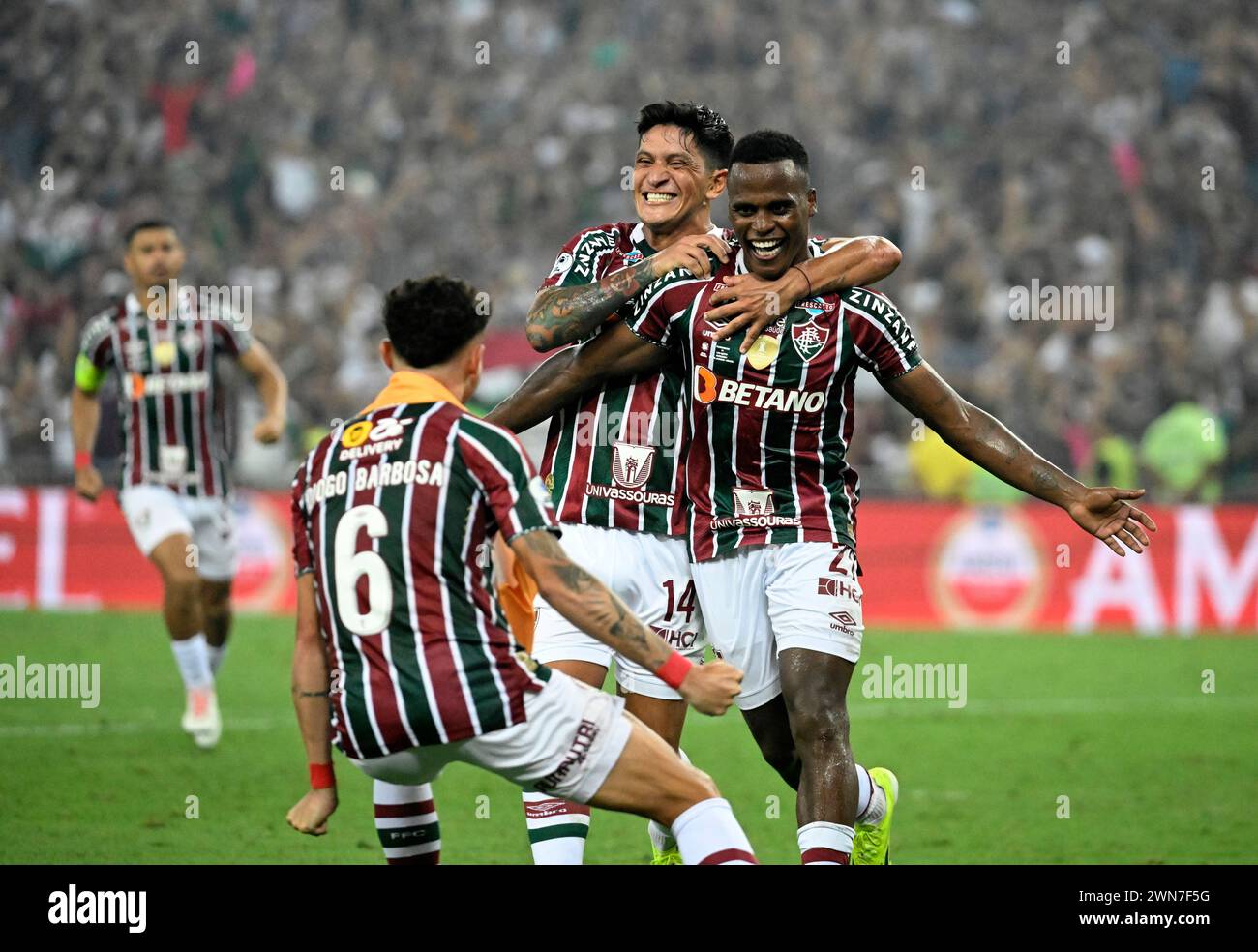 Rio de Janeiro, Brazil.February 29, 2024 Copa Libertadores das Américas   (RECOPA) match between the teams Fluminense and LDU at the Maracanã stadium, Jhon Arias, Fluminense player, celebrates his goal during the match André Ricardo/Alamy Live News Stock Photo