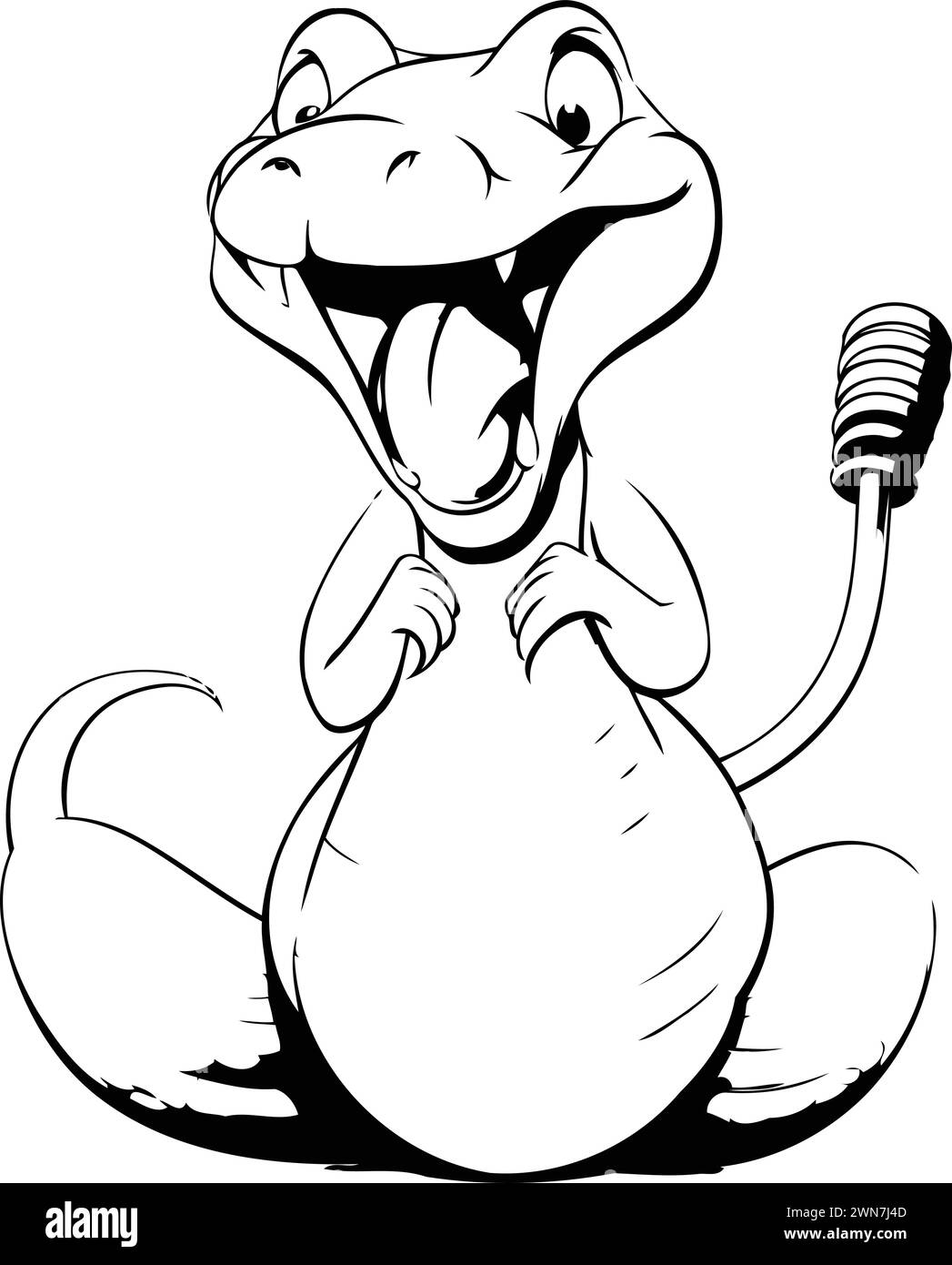 Crocodile singing a song on a microphone. Vector illustration. Stock Vector
