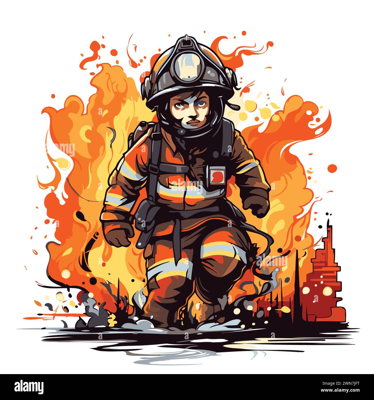 Fireman at fire Stock Vector Images - Alamy