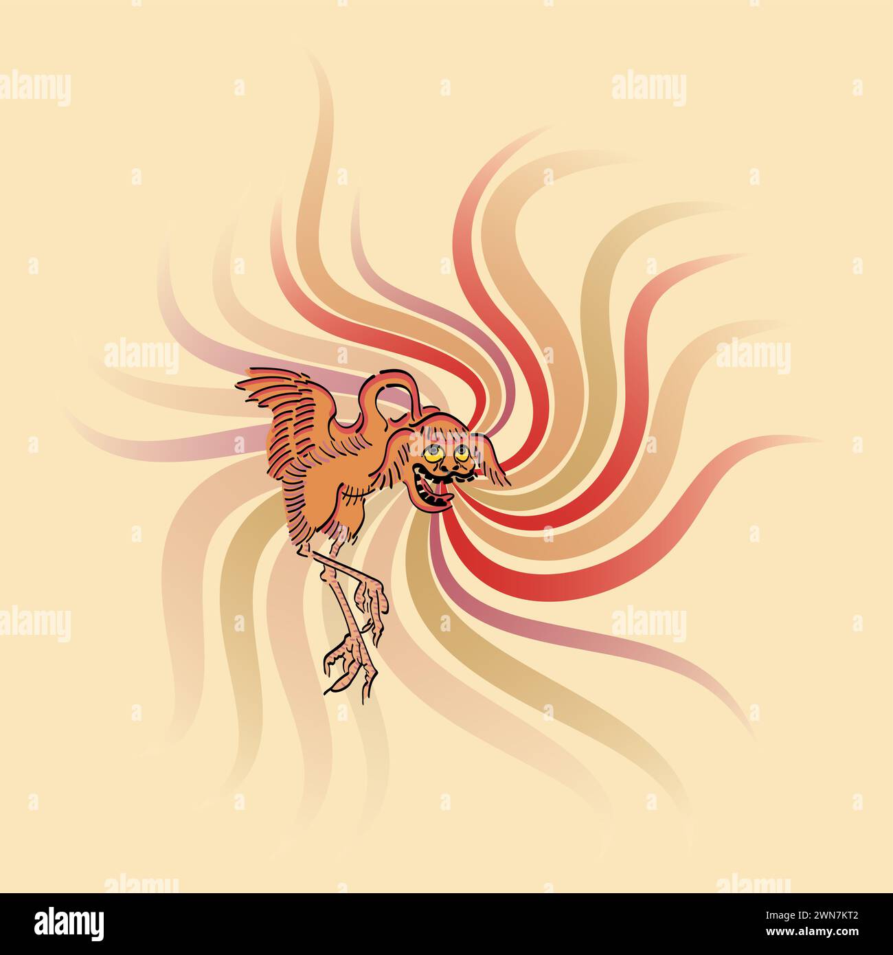 Furaribi, a small yokai and fire spirit in Japanese folklore, with bird ...
