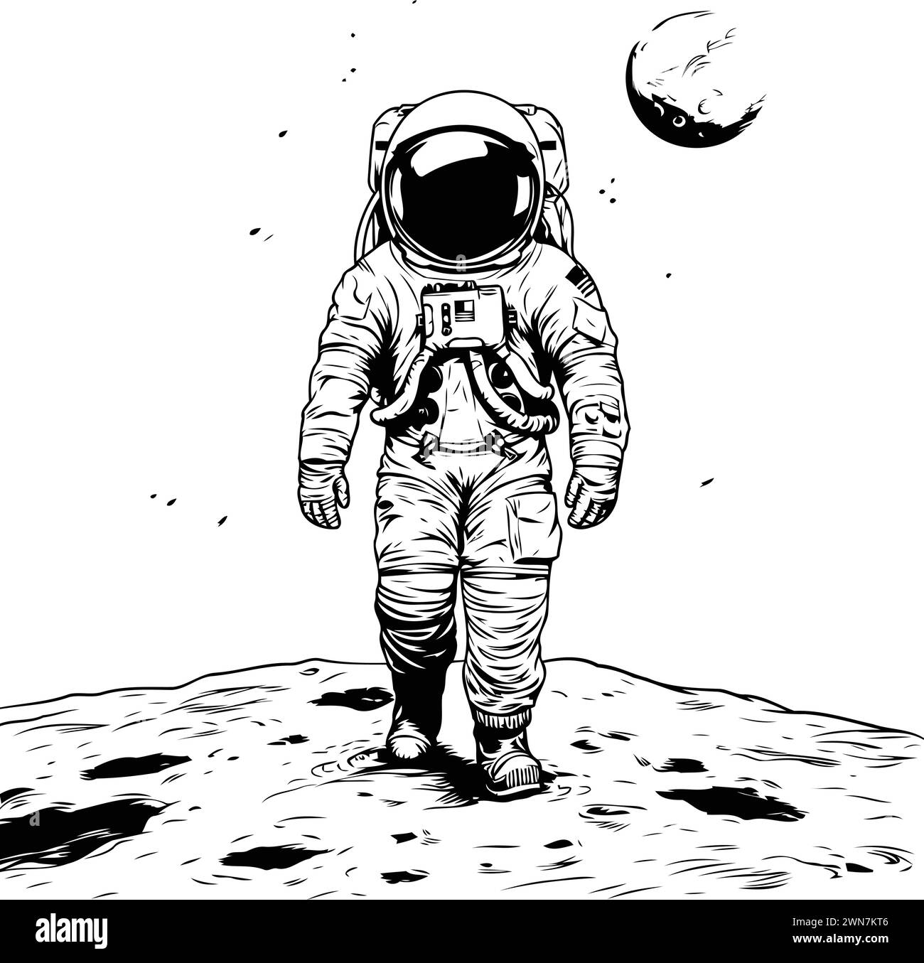 Astronaut on the moon. Vector illustration of an astronaut. Stock Vector