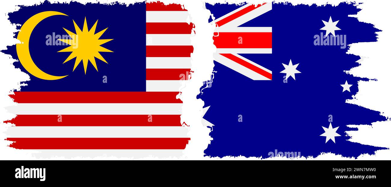 Australia and Malaysia grunge flags connection, vector Stock Vector