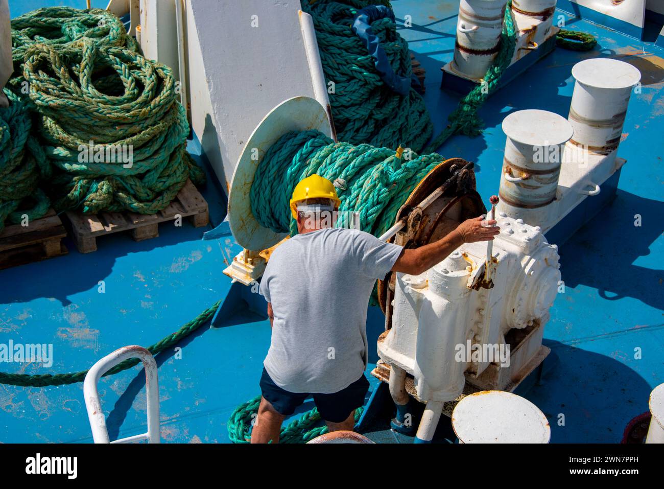 Mooring Lines on Ship Bow Stock Photo Alamy