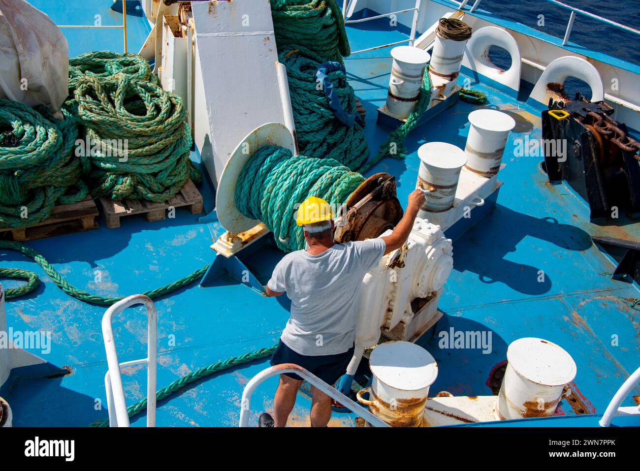 Mooring Lines on Ship Bow Stock Photo Alamy
