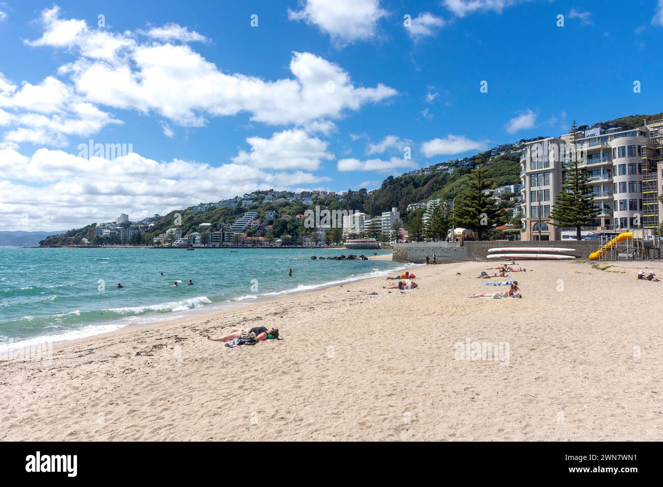Freyberg Beach, Oriental Bay, Wellington, New Zealand Stock Photo