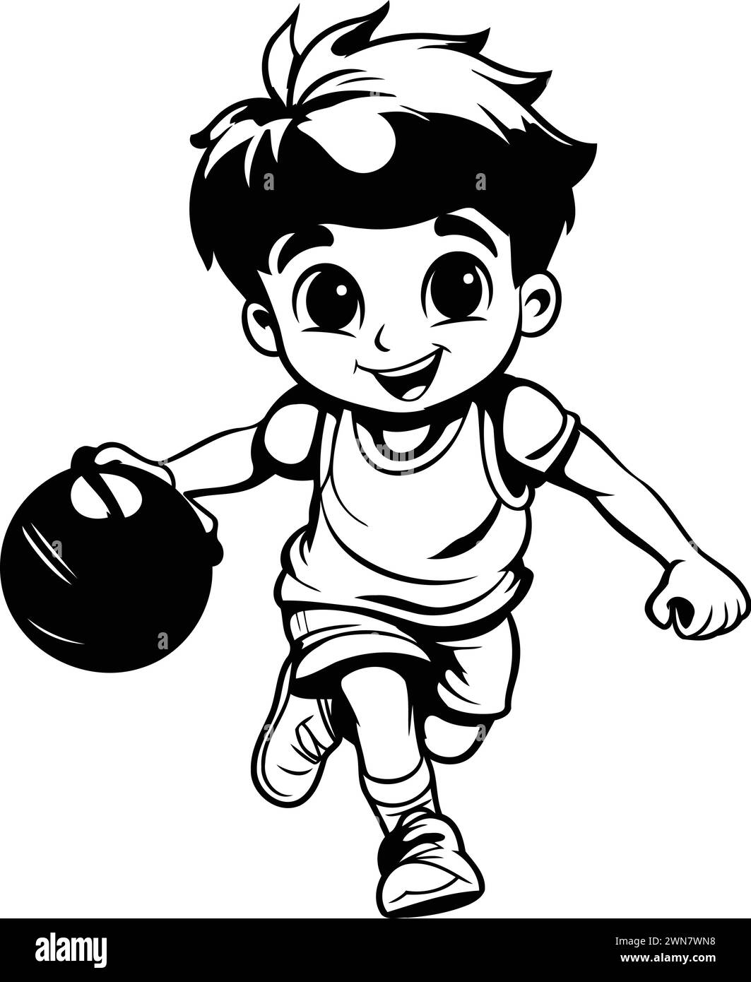 Sports Outline Clipart-cute boy bouncing a basketball with one hand black  outline clipa