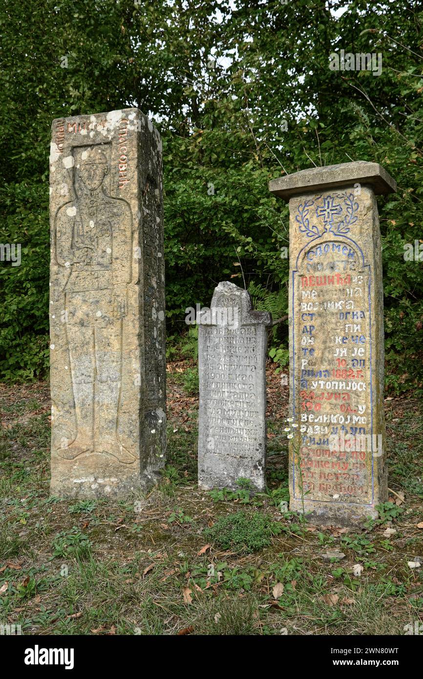 stone memorials 'Krajputas' are dedicated to the Serbian soldiers fallen in distant countries in the First World War and whose body is unknown where i Stock Photo