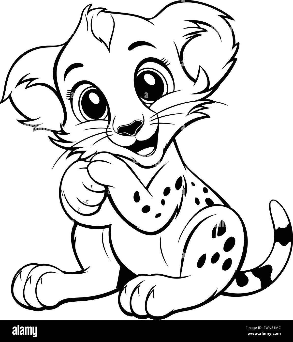 Cute cartoon cheetah. Vector illustration for coloring book Stock