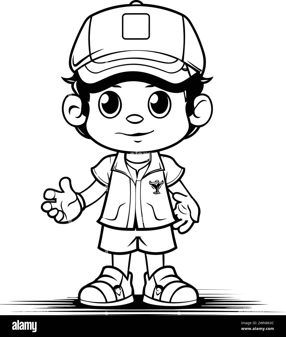 cartoon-boy-with-cap-black-and-white-stock-photos-images-alamy