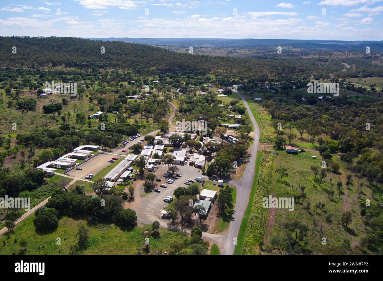 Aerial of FIFO workers camp for the local gold mine at Cracow Queensland Australia Stock Photo