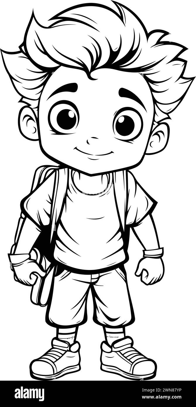 Vector illustration of Cute schoolboy with backpack on white background. Stock Vector