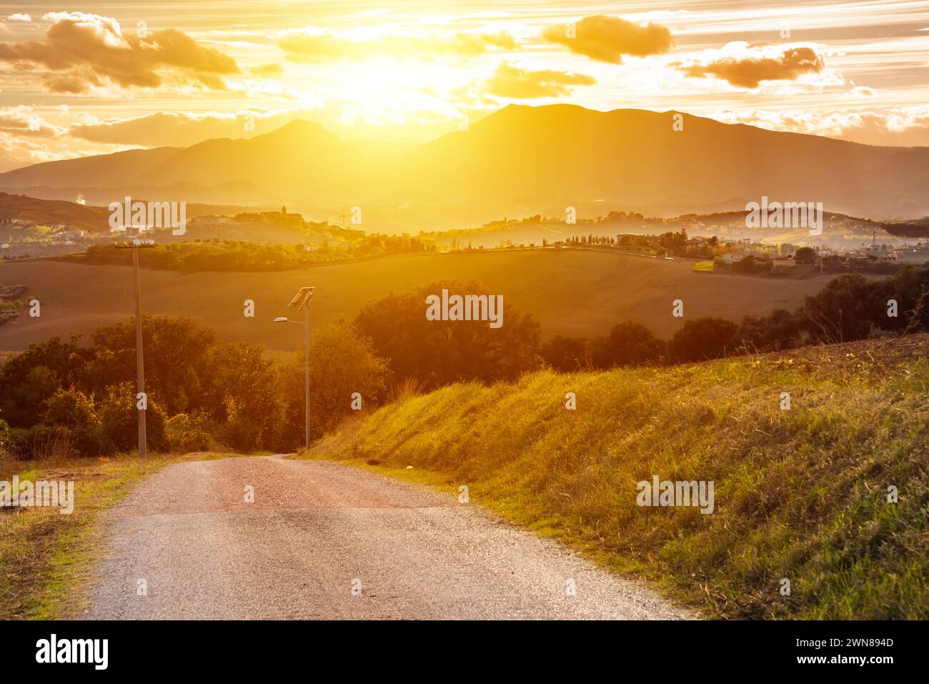Countryside road among farming lands and vineyard Stock Photo - Alamy