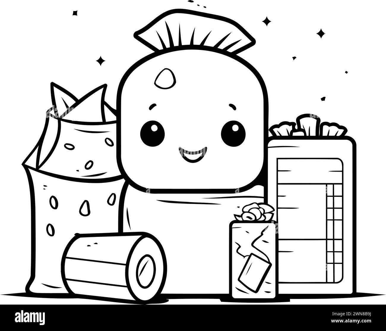 Cartoon Illustration of Bag of Food Character for Coloring Book Stock Vector