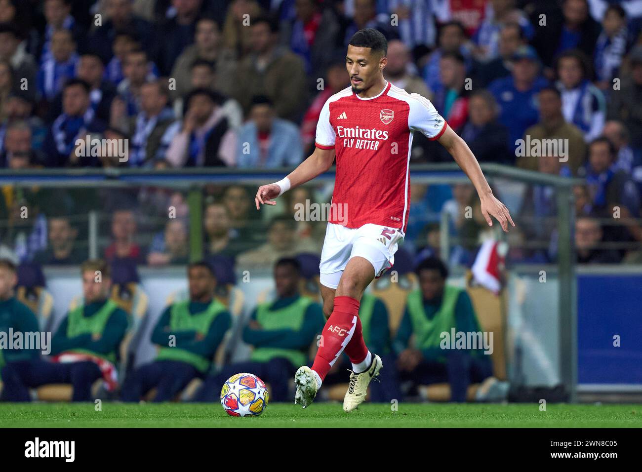 William Saliba during the UEFA Champions League match between FC Porto and Arsenal FC at Estadio do Dragao on February 21, 2024 in Porto, Portugal. Stock Photo