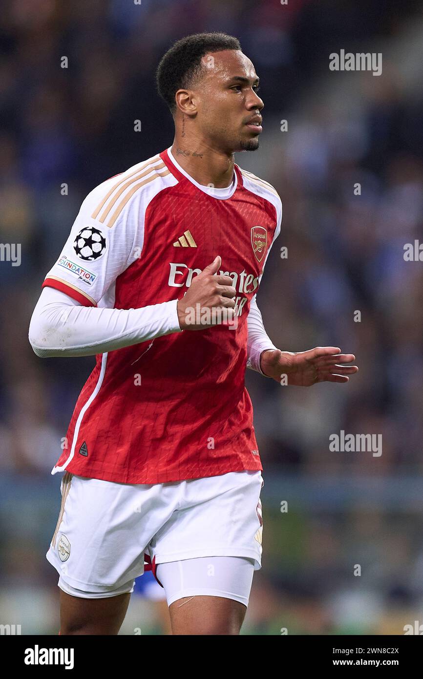 William Saliba during the UEFA Champions League match between FC Porto and Arsenal FC at Estadio do Dragao on February 21, 2024 in Porto, Portugal. Stock Photo
