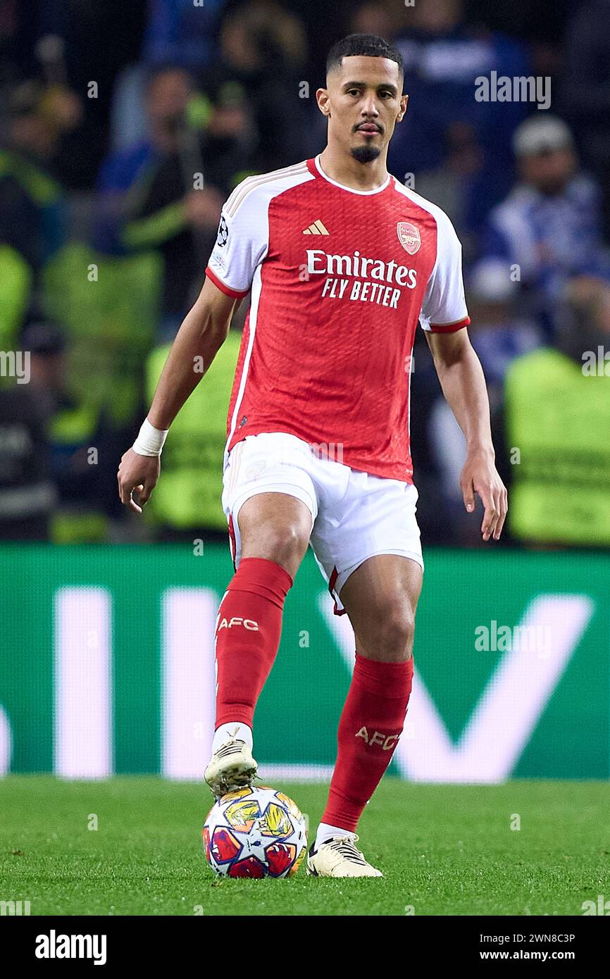 William Saliba during the UEFA Champions League match between FC Porto and Arsenal FC at Estadio do Dragao on February 21, 2024 in Porto, Portugal. Stock Photo
