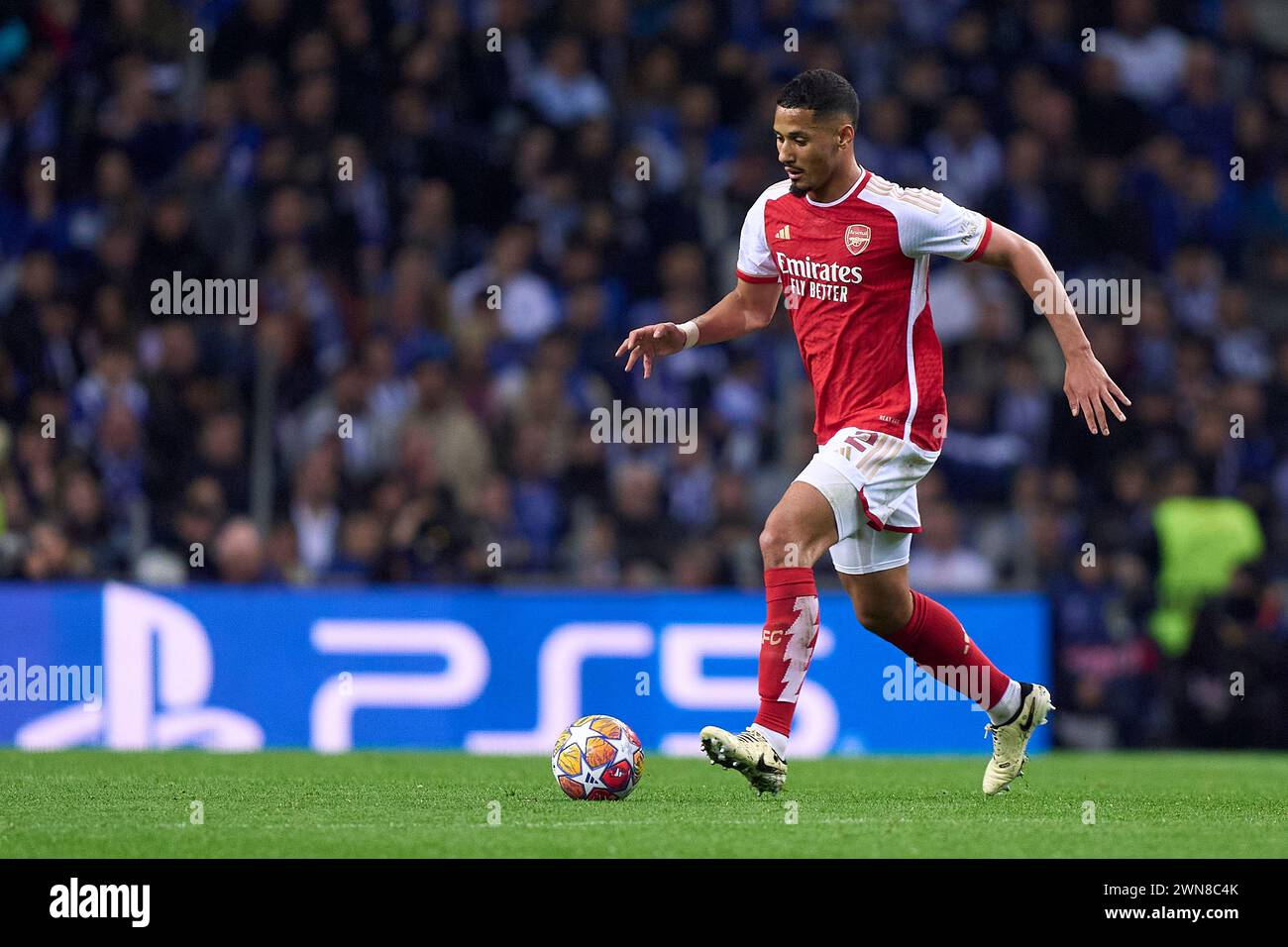 William Saliba of Arsenal FC during the UEFA Champions League match between FC Porto and Arsenal FC at Estadio do Dragao on February 21, 2024 in Porto Stock Photo