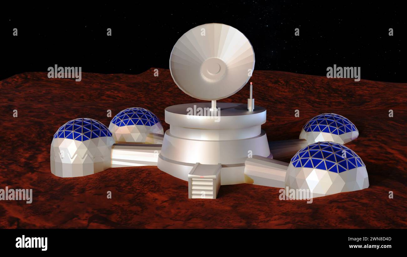 3d rendering of settlement on planet mars Stock Photo