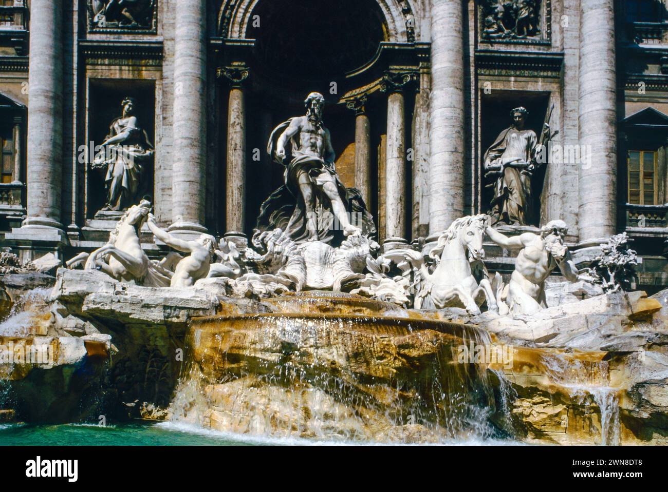 Marble sculptures in the famous Trevi Fountain in Rome, Italy. Stock Photo