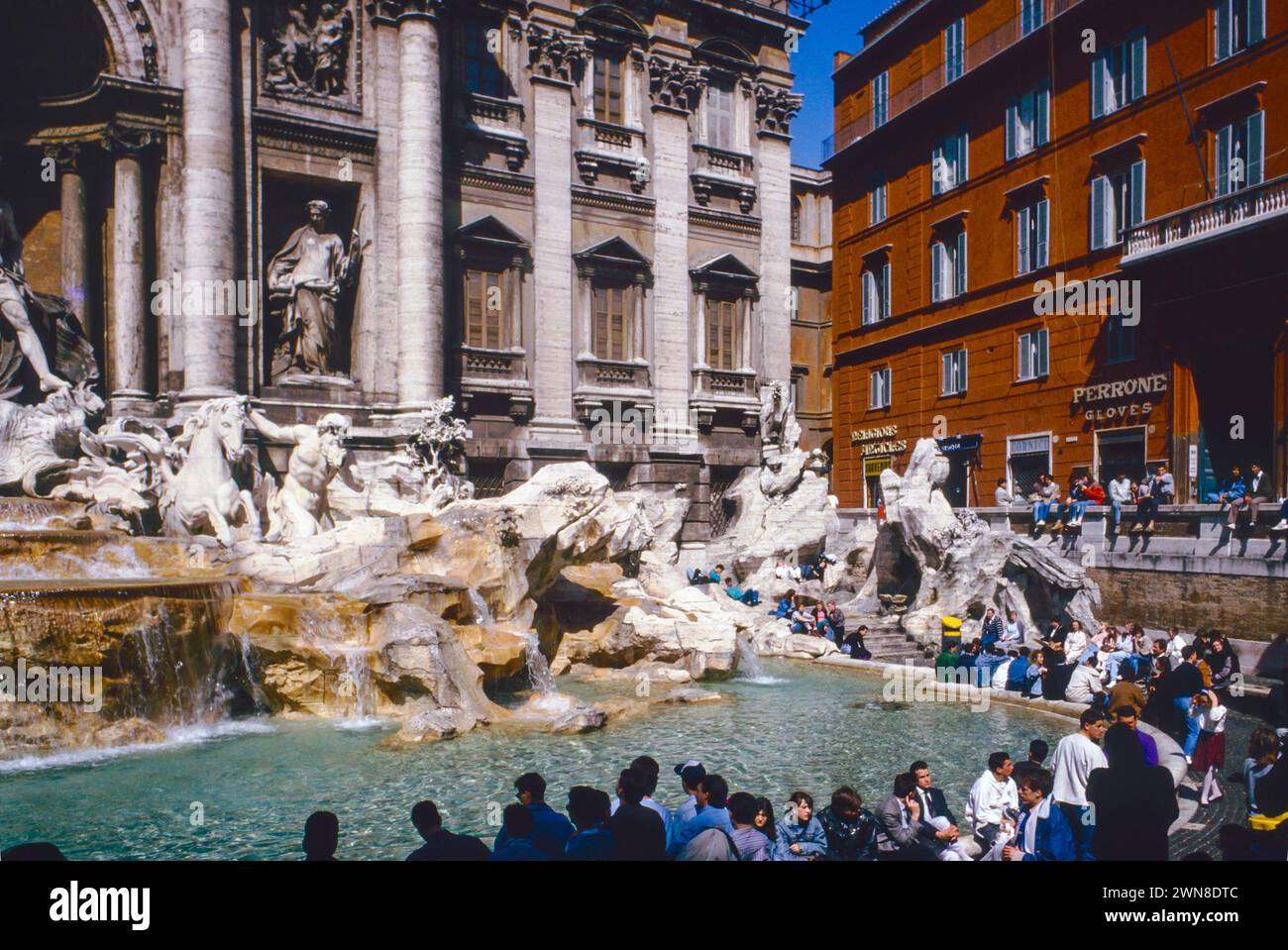 Marble sculptures in the famous Trevi Fountain in Rome, Italy. Stock Photo