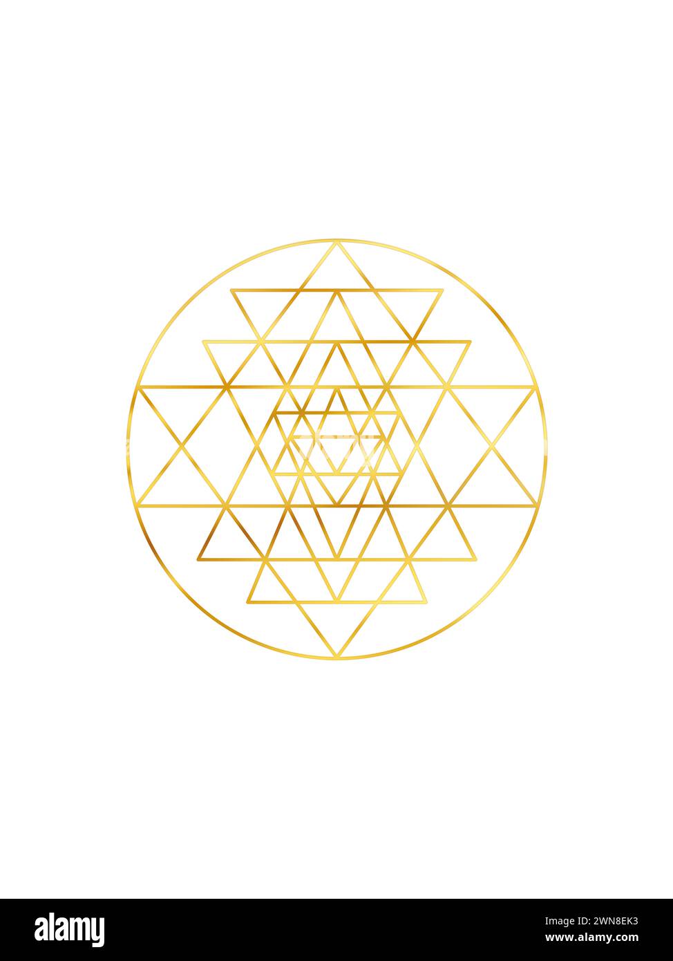 Sri Yantra, Shri Yantra or Shri Chakra, a mystical Hindu diagram. Nine  interlocking triangles surround Bindu