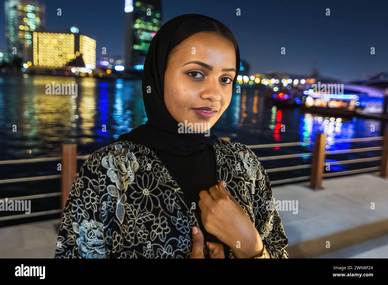 modern arabic woman posing outdoor. Stock Photo