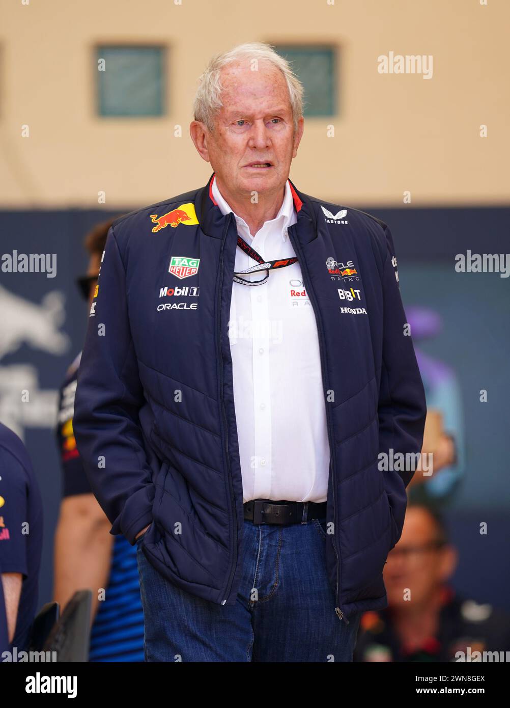 Red Bull Racing consultant Helmut Marko ahead of Practice 3 at the Bahrain International Circuit, Sakhir. Picture date: Friday March 1, 2024. Stock Photo