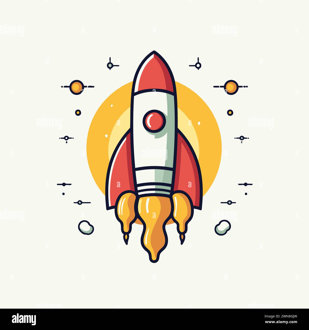 Rocket icon in flat linear style. Vector illustration of start up Stock ...