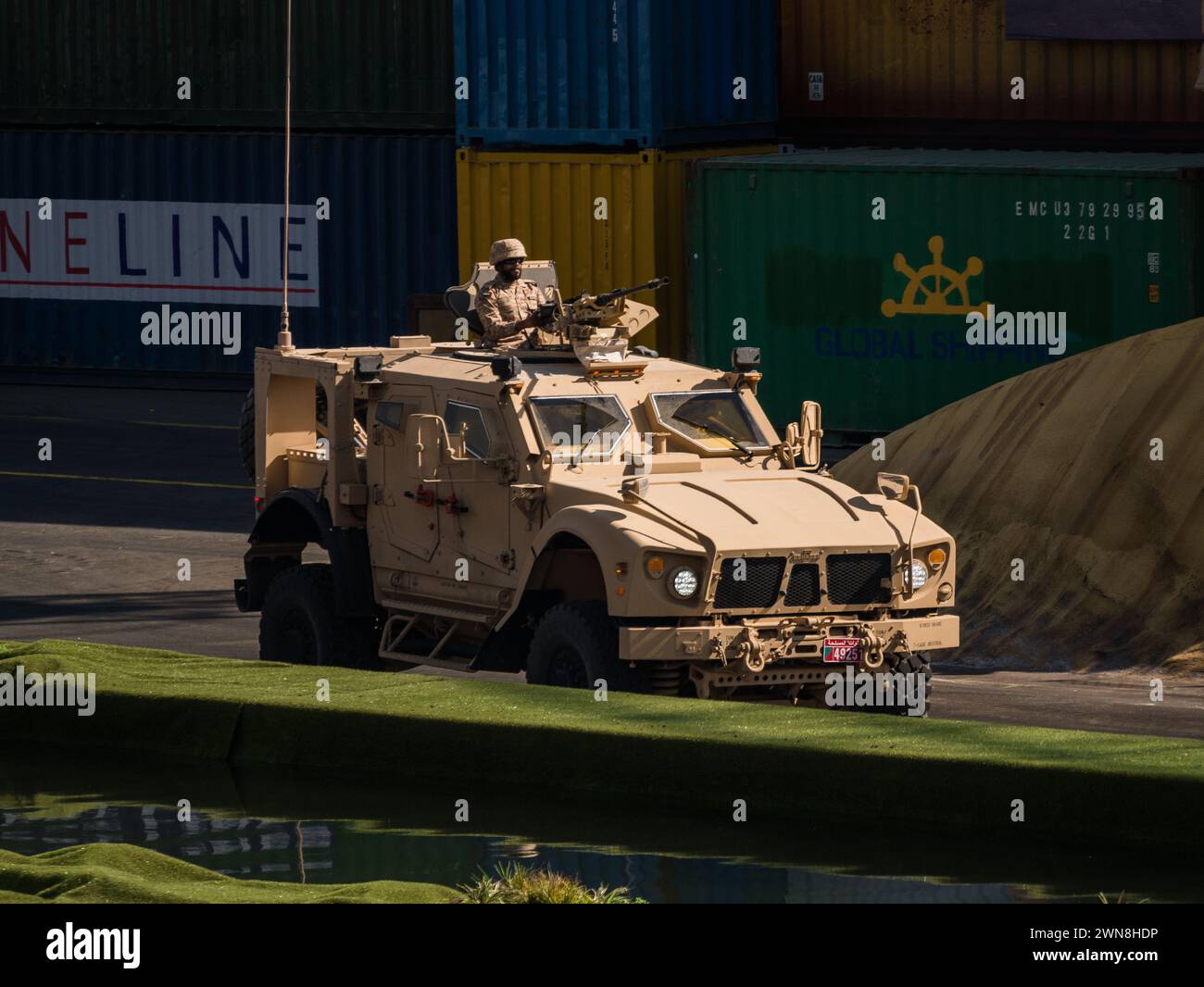 Abu Dhabi, UAE - Feb.25.2015: Oshkosh M-ATV (MRAP All Terrain Vehicle) at IDEX 2015 Stock Photo