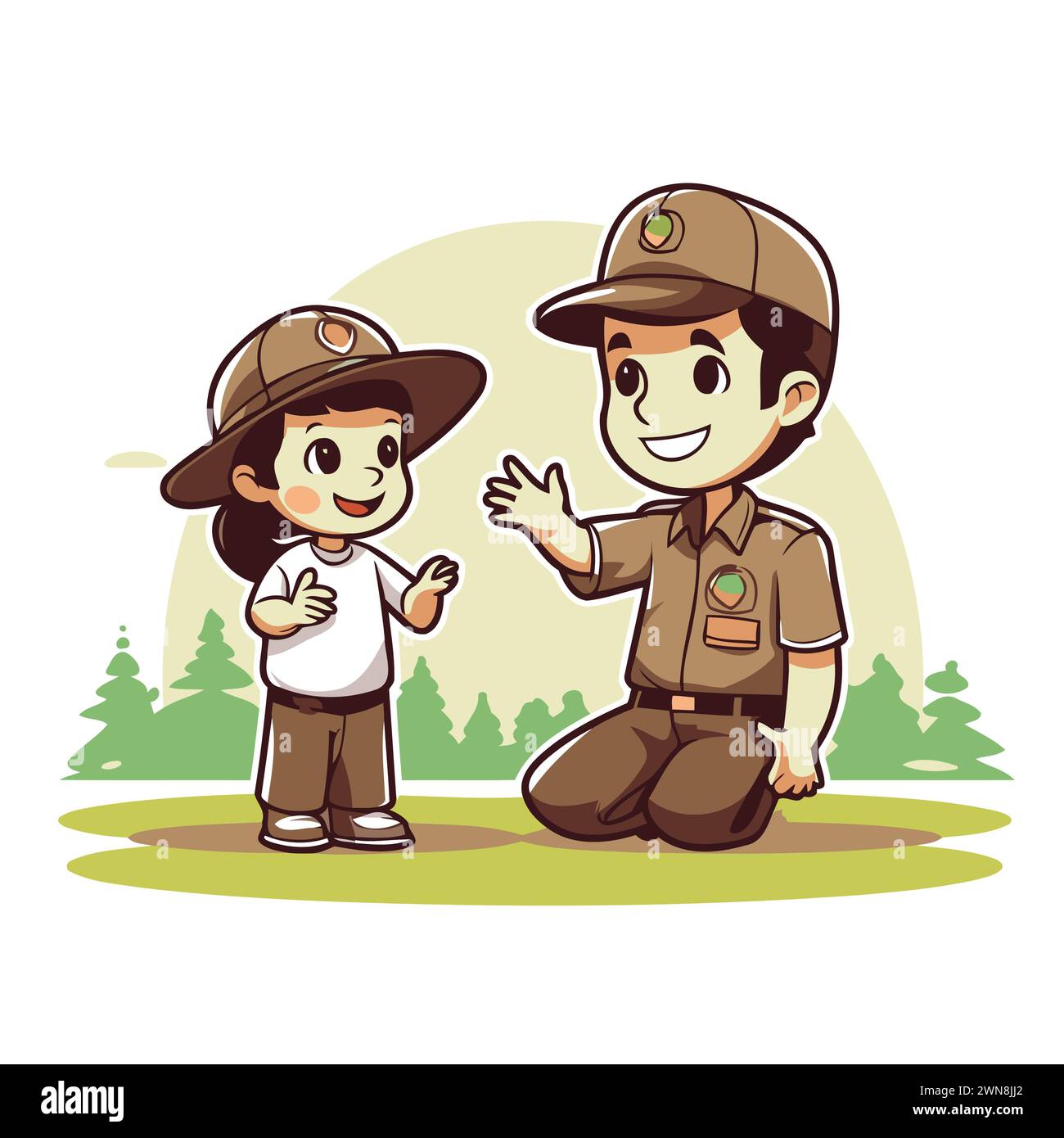 Illustration of a boy and his father in safari outfit. Stock Vector