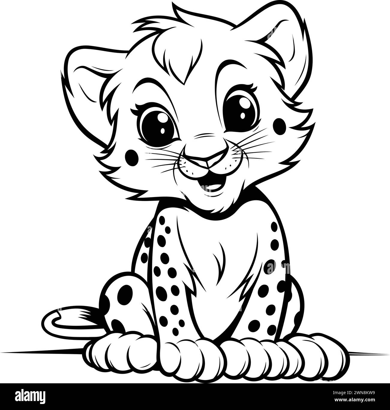 Cheetah - Wild Animal - Black and White Cartoon Illustration Stock