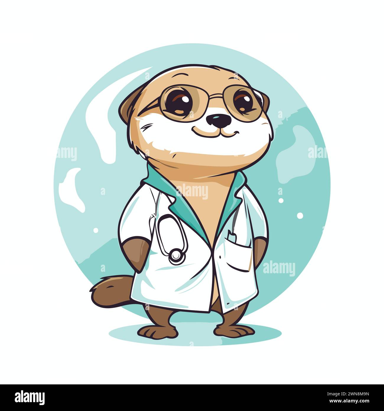 Vector illustration of cute cartoon otter doctor with stethoscope Stock ...