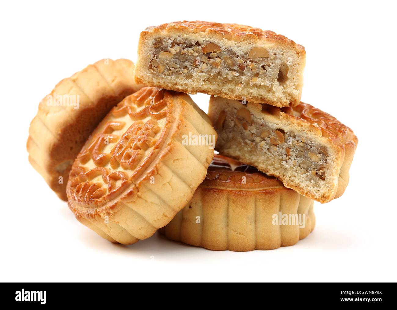Mid-Autumn Festival moon cake on white background Stock Photo - Alamy