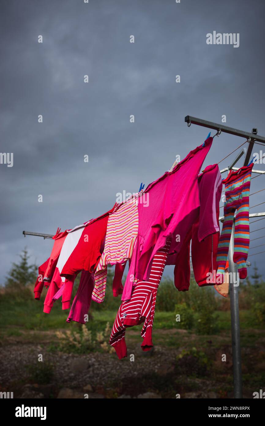 Pink clothes on washing line Stock Photo