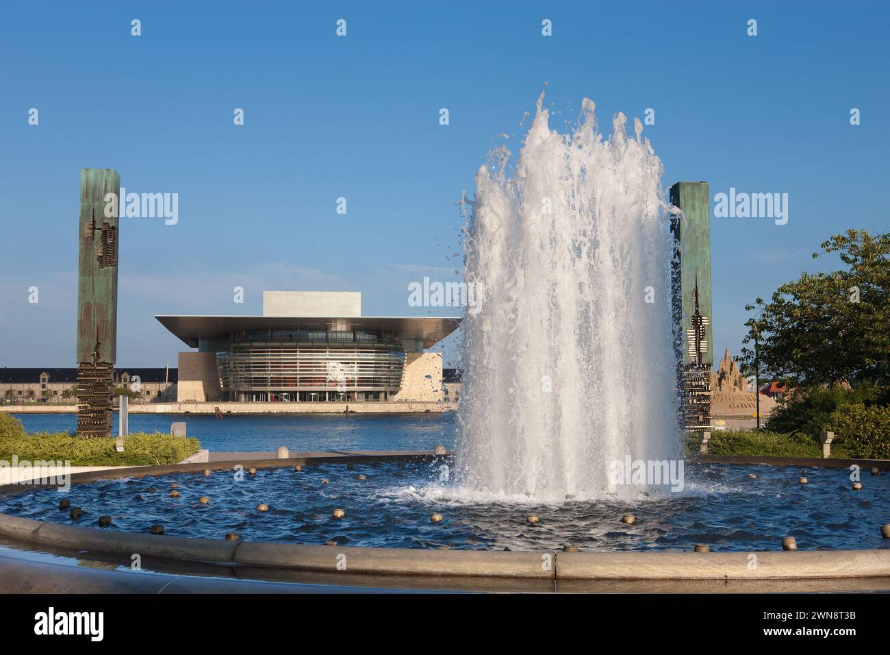 Copenhagen Opera House and Fountain Stock Photo