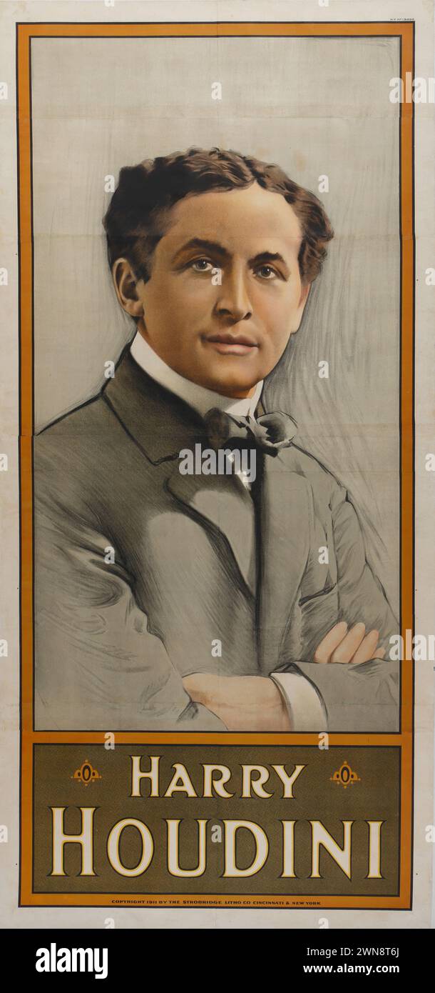 Vintage Magician Performer Posters. Portrait of Harry Houdini.   Circa 1910s Stock Photo