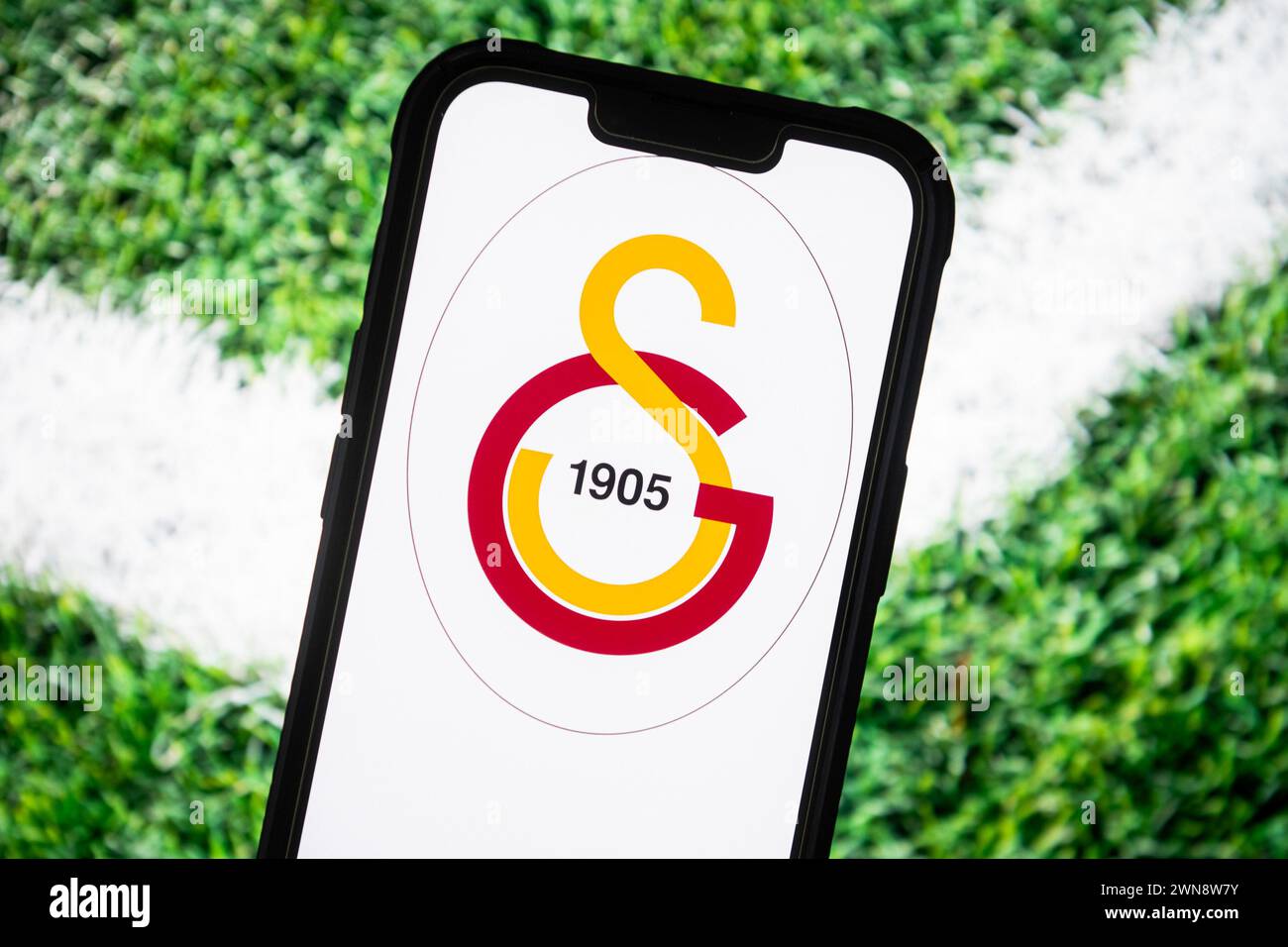 Poland. 23rd Feb, 2024. In this photo illustration, a Galatasaray Istanbul football club logo seen displayed on a smartphone. Credit: SOPA Images Limited/Alamy Live News Stock Photo