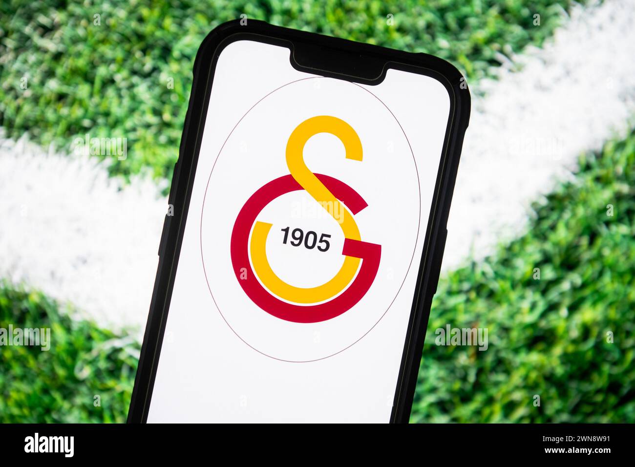 Poland. 23rd Feb, 2024. In this photo illustration, a Galatasaray Istanbul football club logo seen displayed on a smartphone. (Photo by Mateusz Slodkowski/SOPA Images/Sipa USA) *** Strictly for editorial news purposes only *** Credit: Sipa USA/Alamy Live News Stock Photo