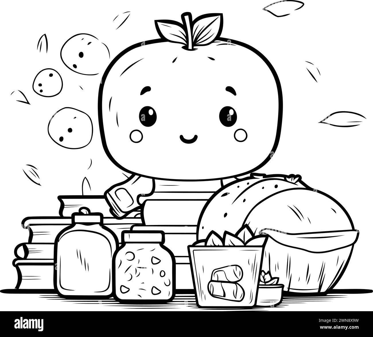 Cartoon Illustration of Cute Apple Character for Coloring Book Stock Vector
