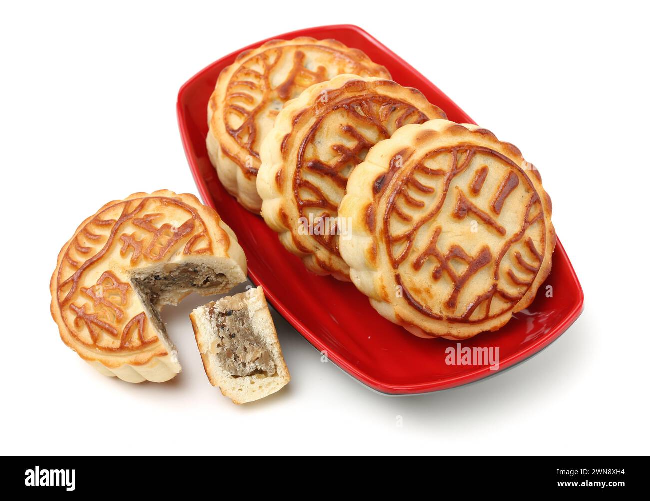 Mid-Autumn Festival moon cake on white background Stock Photo - Alamy